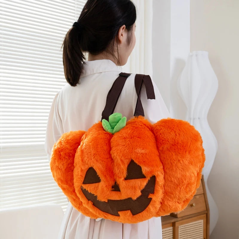 Halloween Pumpkin Plush Backpack – Stuffed Demon Pumpkin Bag