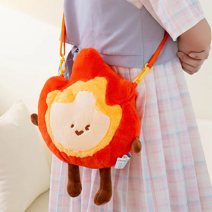 Kawaii Flame Plushie – Cute Stuffed Animal, Keychain, and Shoulder Bag