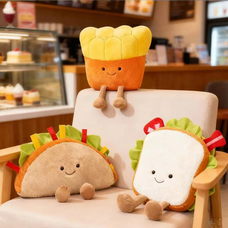 Kawaii Fast Food Plushies – Sandwich, Pizza, Taco & Fries, 8-11" | 20-28 cm