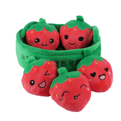 Kawaii Strawberry Basket Plushie, 8" | 20 cm