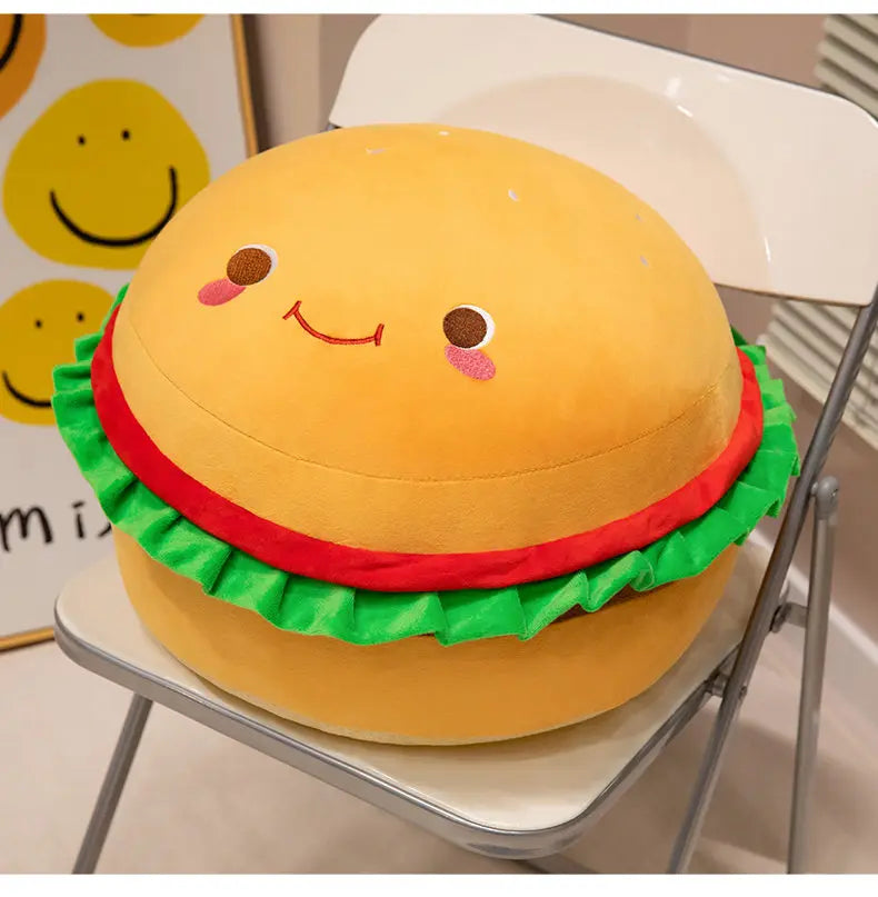 Smiling Hamburger Plushie Seat Cushion, 18" | 45 cm