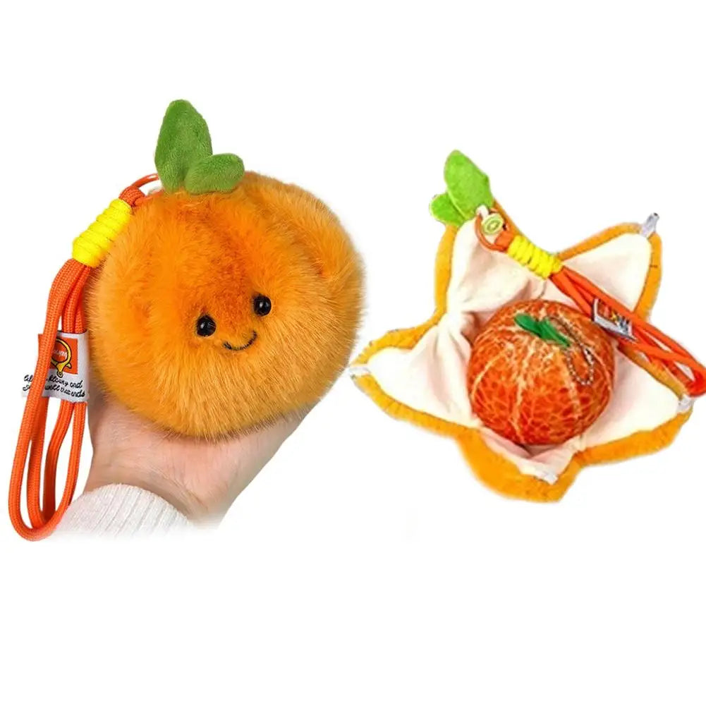 Kawaii Peelable Orange & Citrus Plush Keychain | Cute Simulation Fruit Pendant