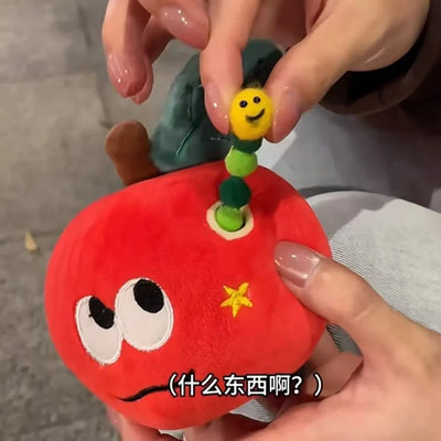 Surprise Red Apple Plush Toy | Hidden Caterpillar Ring Gift Box, 4\" | 10 cm