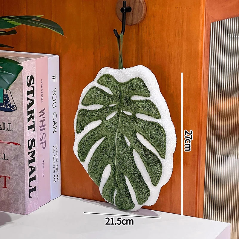 Leaves Design Absorbent Hand Towel | Botanical Print Kitchen Towel