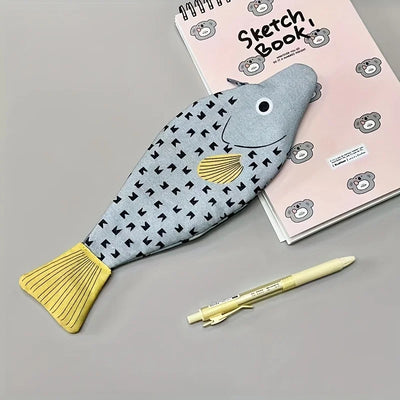 Fish-Shaped Novelty Pencil Case – Plush Fishbone Pen Bag