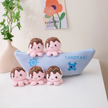 Takoyaki Plushie Set with Zip Lock Storage Boat, 18" | 45 cm