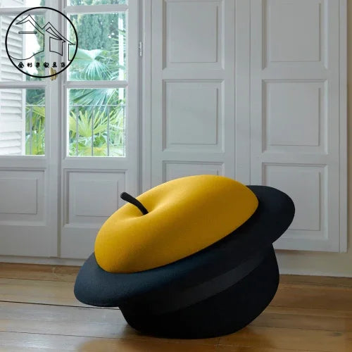 Black Hat & Apple Ottoman – Whimsical Home Decor