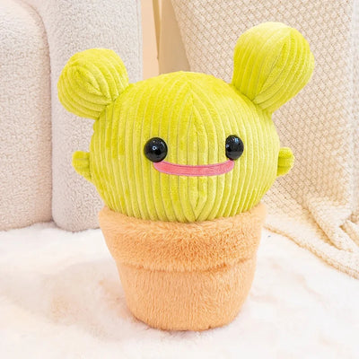 Kawaii Smiling Cactus Plush Potted Plant, 14-16" | 35-40 cm