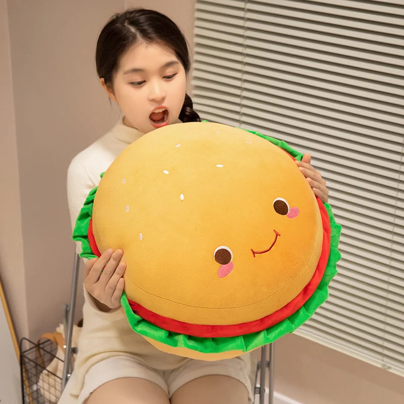 Smiling Hamburger Plushie Seat Cushion, 18" | 45 cm