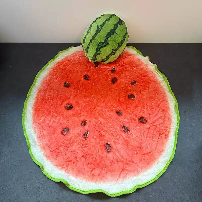 Food Print Plush Blanket - Cozy Watermelon, Omelette & Cabbage Throw, 1-2 m