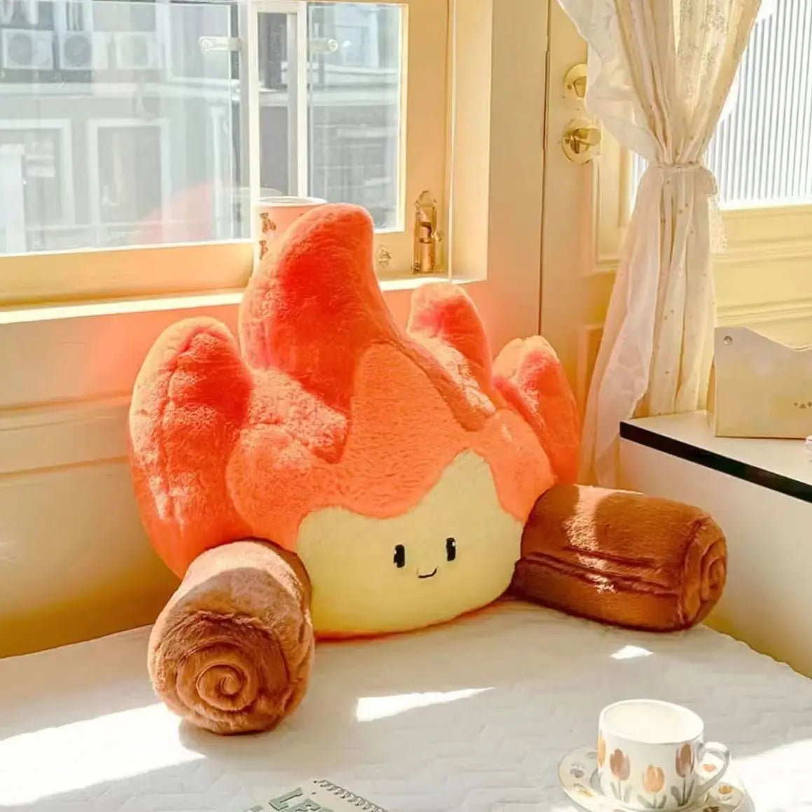 Plush Fire Backrest and Plush Toys – Soft Plush Cartoon Flame with Log Arms
