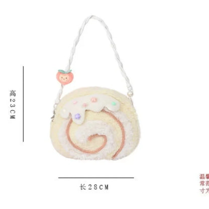 Cake Roll Plushie Shoulder Bag, 11"x9" | 28x23 cm