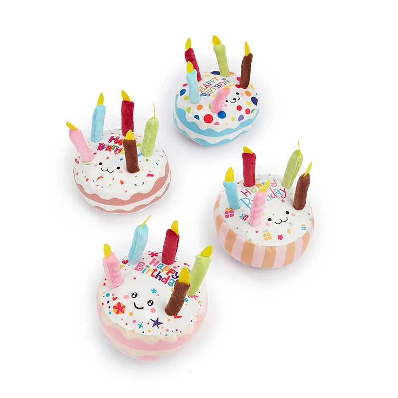 Birthday Cake Dog Squeaky Toy – Plush Molar Chew Toy for Pets
