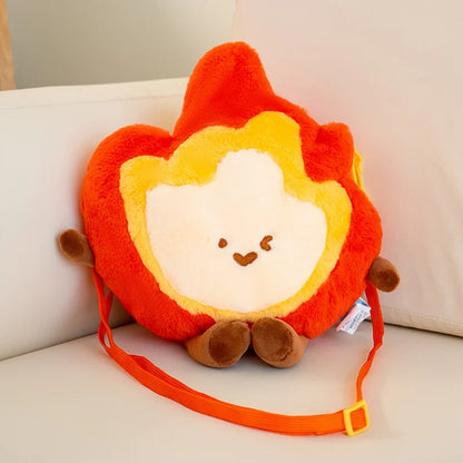 Kawaii Flame Plushie – Cute Stuffed Animal, Keychain, and Shoulder Bag