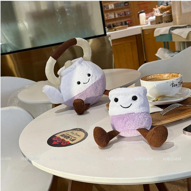 Kawaii Taro Tea & Cake Plush Set | Stuffed Teapot, Cup & Cake Toys, 8\" | 20 cm