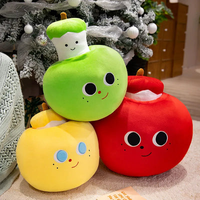 Kawaii Apple Plushie – Red, Yellow & Green, 12-16" | 30-40 cm