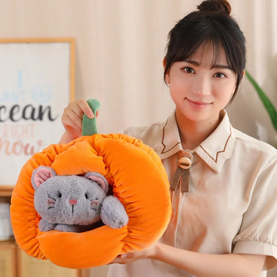 Pumpkin Plushie with Hidden Stuffed Animal