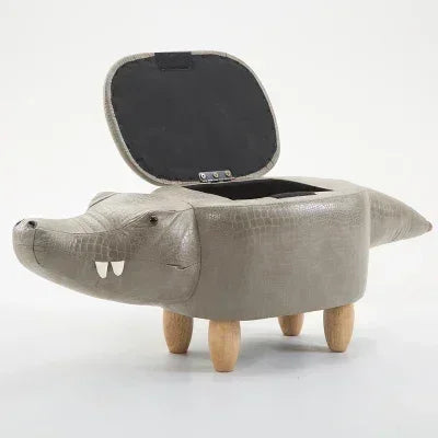 Alligator Ottoman Stool 🐊 | Plush Toy-Inspired Seat with Storage