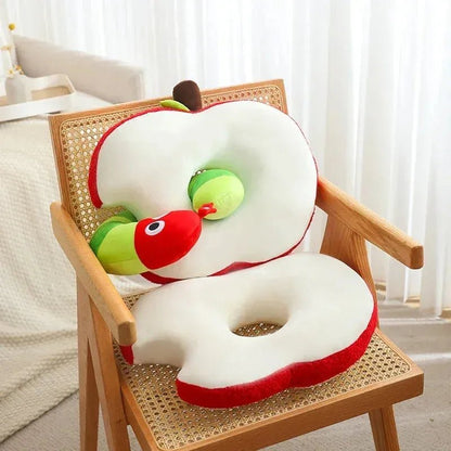 Apple & Worm Plushie Set – Unique Backrest and Neck Pillow