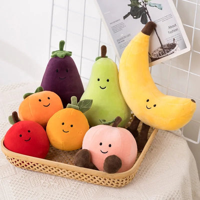 Cheerful Cartoon Fruit Plushies, 4 Varieties, 6-10" | 16-25 cm plush toy – – – Image 1 | Plushie Produce