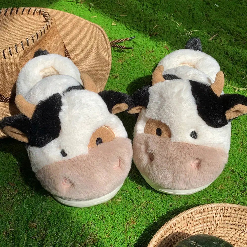 Chaussons en peluche vache, US Hommes 4-8.5 / Femmes 5.5-10