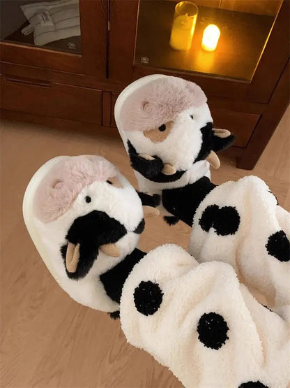 Zapatillas de vaca de peluche, US Hombres 4-8.5 / Mujeres 5.5-10