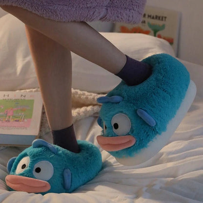 Cozy Cartoon Fish Plush Slippers, US Men 4-6/ Women 5.5-7.5