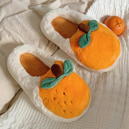 Chaussons en peluche orange fruit, US Hommes 4-6, Femmes 5.5-7.5