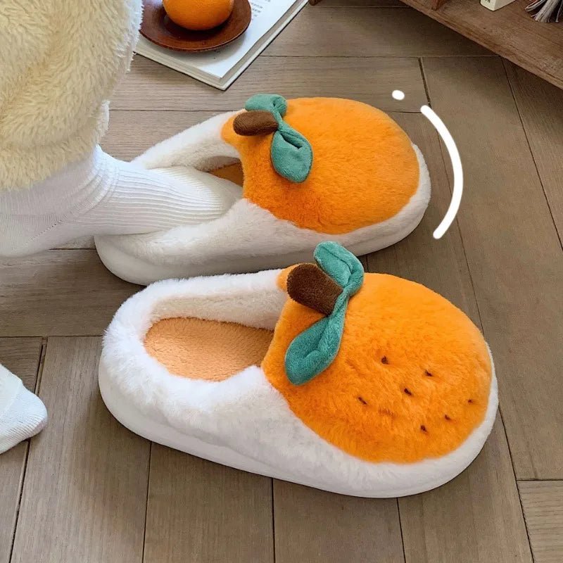 Zapatillas de Fruta de Peluche Naranja, US Hombres 4-6, Mujeres 5.5-7.5