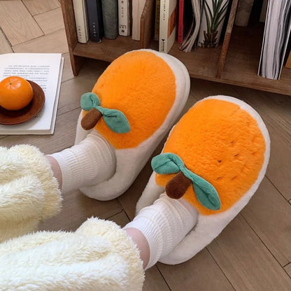 Plush Orange Fruit Slippers, US Men 4-6, Women 5.5-7.5