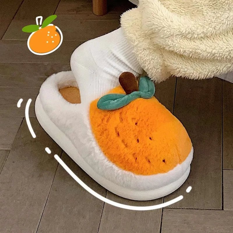 Chaussons en peluche orange fruit, US Hommes 4-6, Femmes 5.5-7.5