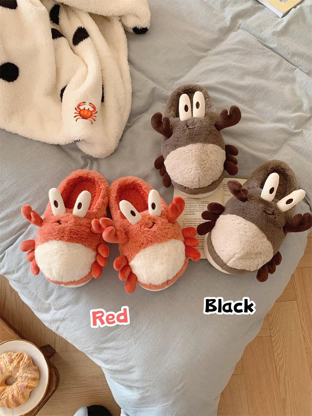 Plushie Crab Slippers, Two Colors, US Men 4-8.5/ Women 5.5-10