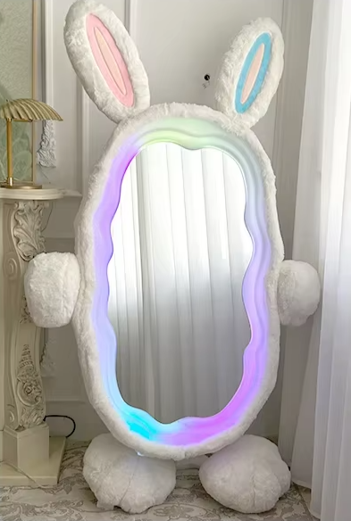 Plush Rabbit Body Mirror with LED Lights | 39" x 75" (100 x 190 cm)