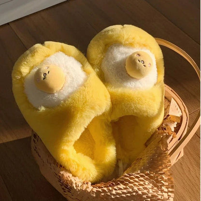 Chaussons en peluche en forme de jaune d'œuf, US Hommes 4-8.5 / Femmes 5.5-10