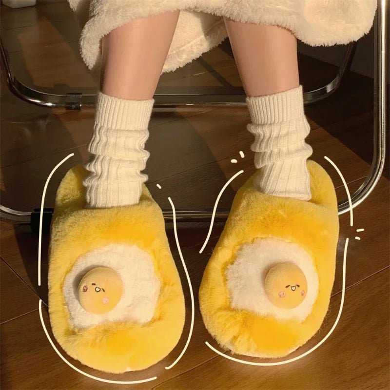 Plushie Egg Yolk Slippers, US Men 4-8.5/ Women 5.5-10