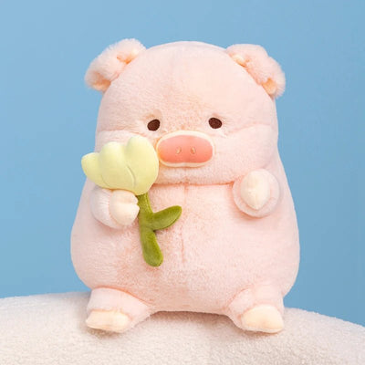 Flower-Holding Pig Plushie, Two Colors, 8-12" | 20-30 cm plush toy – – Yellow – Image 2 | Plushie Produce