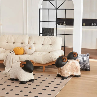 Fuzzy Sheep Footstool Ottoman, Three colors plush toy – – – Image 1 | Plushie Produce