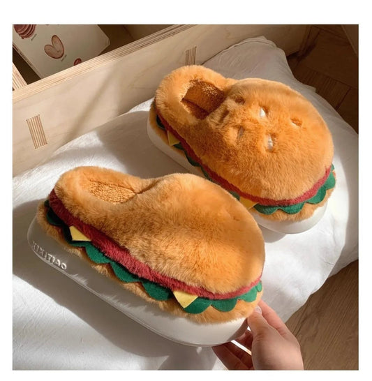 Hamburger Plush Slippers, US Men 4-8.5/ Women 5.5-10