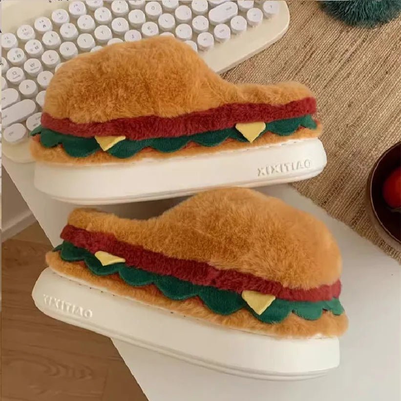 Pluche Hamburger Slippers, US Mannen 4-8.5 / Vrouwen 5.5-10