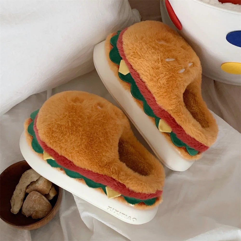 Pluche Hamburger Slippers, US Mannen 4-8.5 / Vrouwen 5.5-10