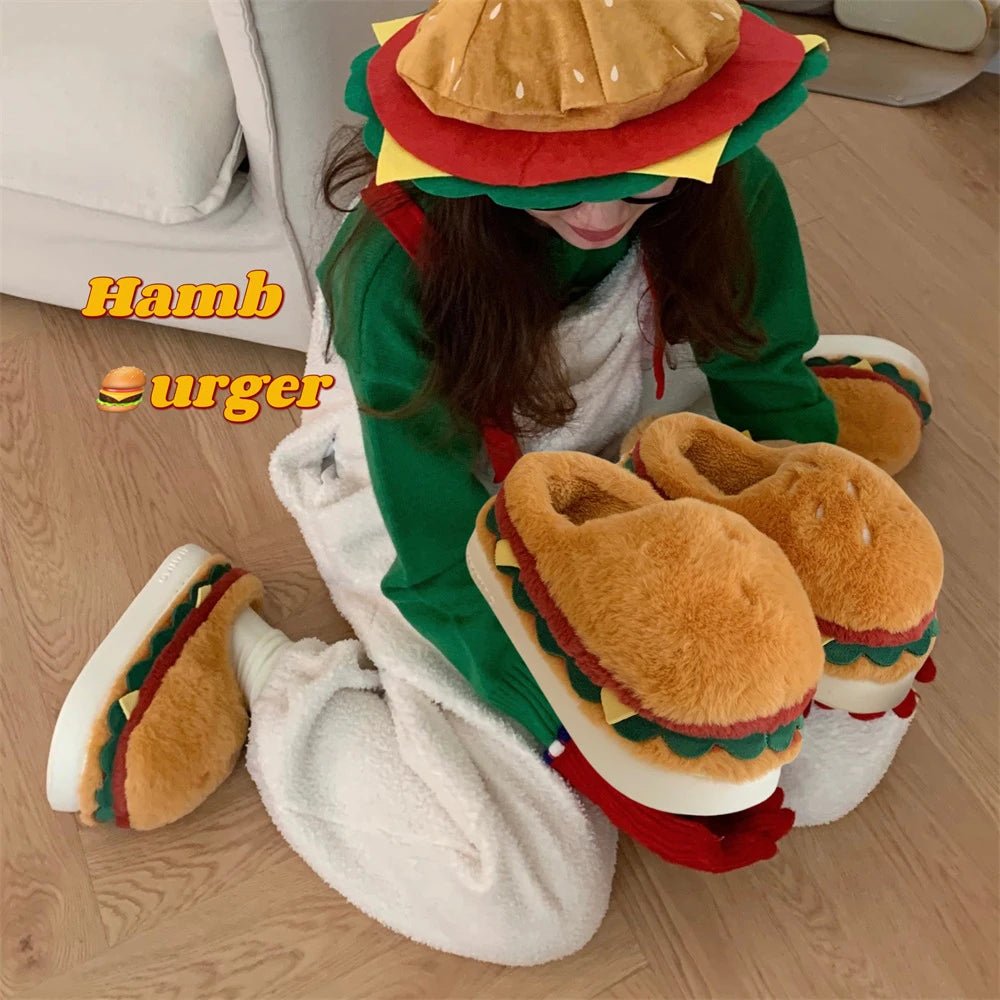 Pluche Hamburger Slippers, US Mannen 4-8.5 / Vrouwen 5.5-10