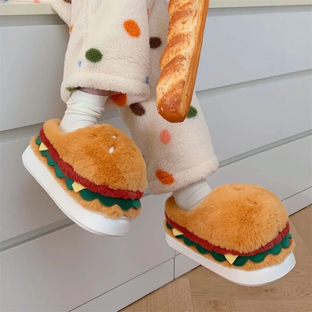 Zapatillas de hamburguesa de peluche, US Hombres 4-8.5 / Mujeres 5.5-10