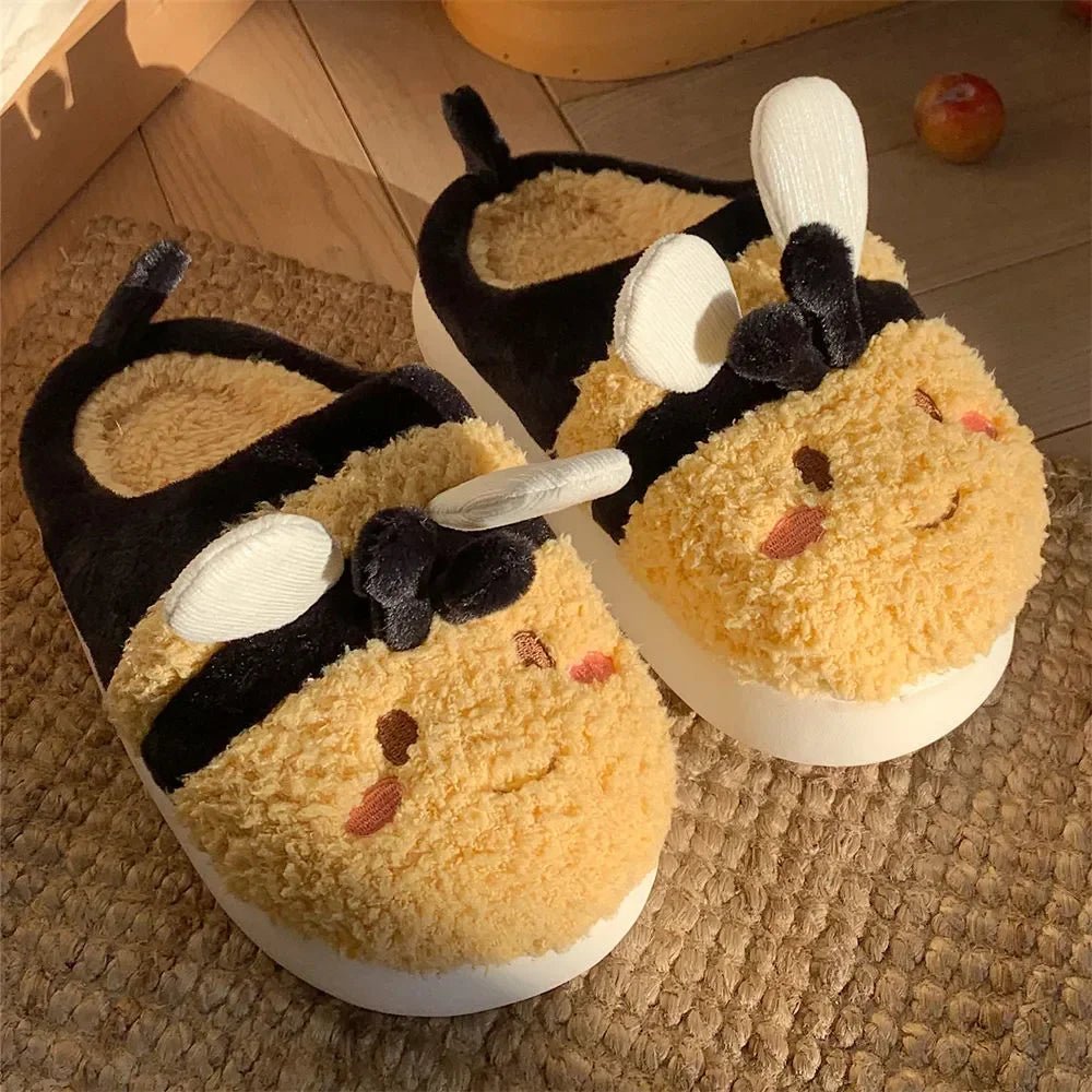 Honeybee Plush Slippers, US Men 4-6, Women 5.5-7.5