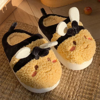 Honeybee Plush Slippers, US Men 4-6, Women 5.5-7.5