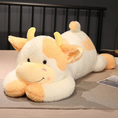 Jumbo Lounging Dairy Cow Plushie, 4 Colors, 35-43" | 90-110 cm plush toy – – Yellow – Image 2 | Plushie Produce