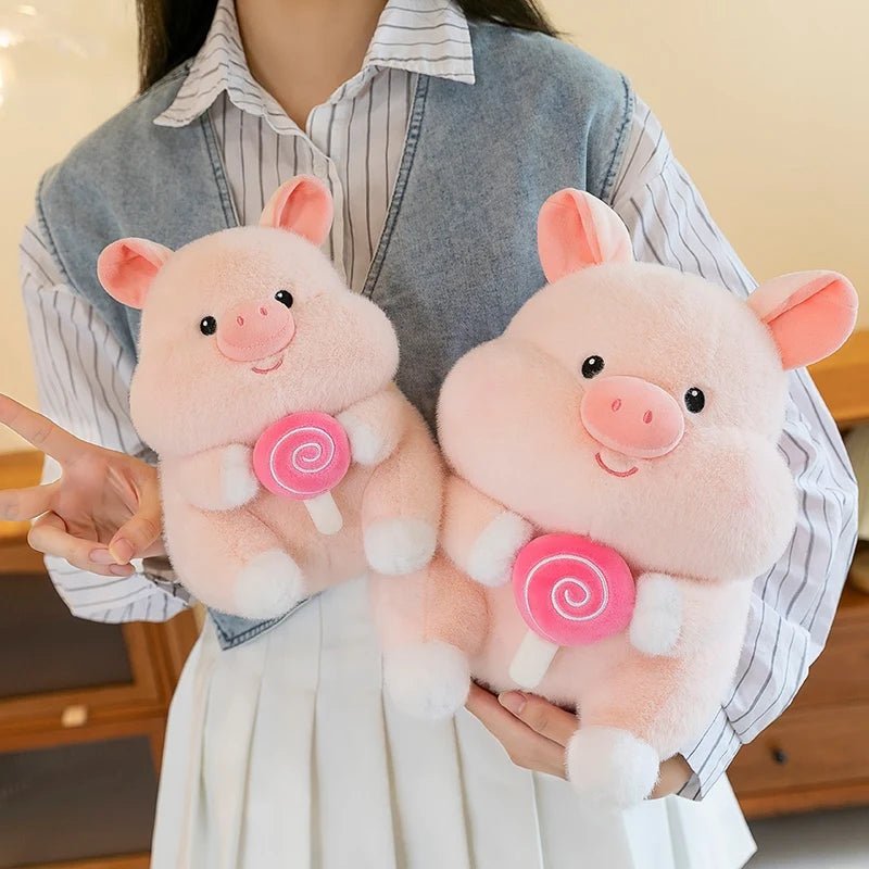 Plushie Lollipop-Holding Pig Plushie, 8-20" | 21-50 cm