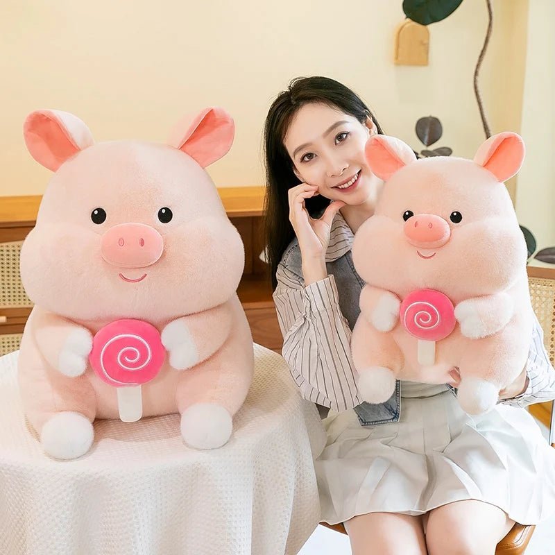 Plushie Lollipop-Holding Pig Plushie, 8-20" | 21-50 cm