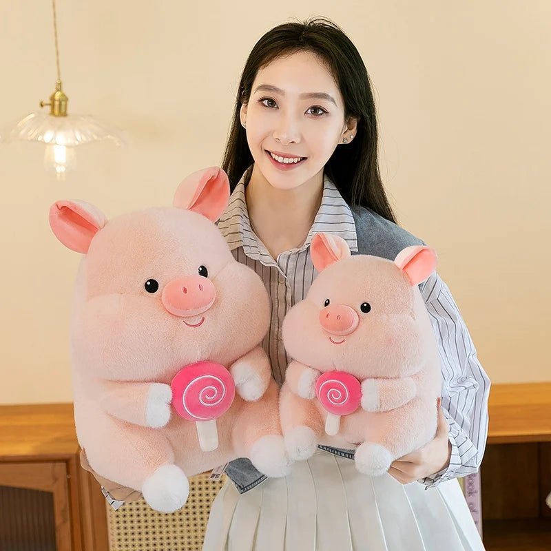 Plushie Lollipop-Holding Pig Plushie, 8-20" | 21-50 cm