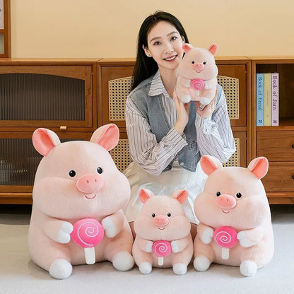 Plushie Lollipop-Holding Pig Plushie, 8-20" | 21-50 cm