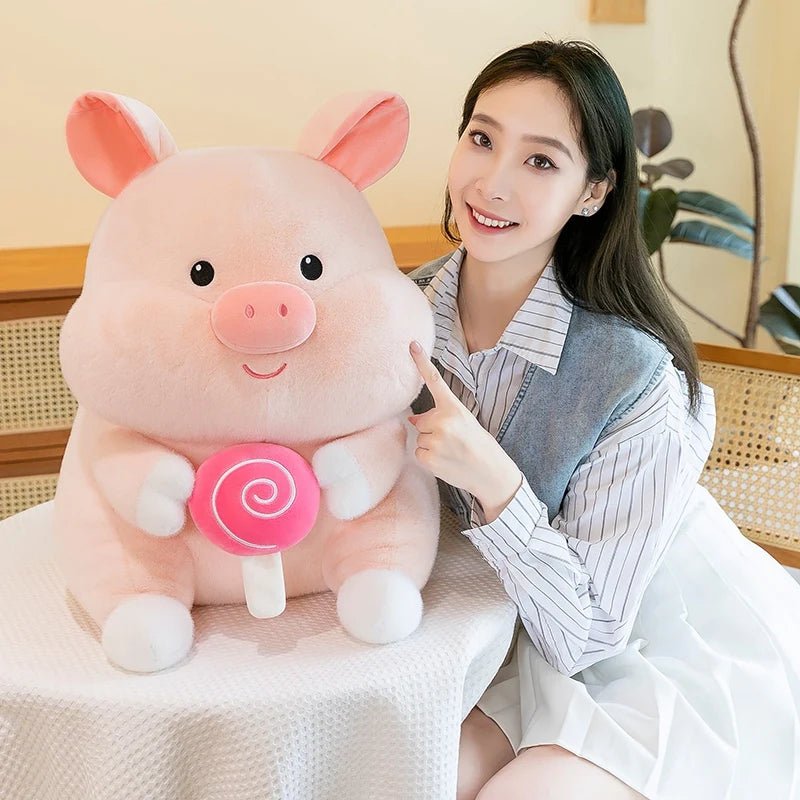 Plushie Lollipop-Holding Pig Plushie, 8-20" | 21-50 cm